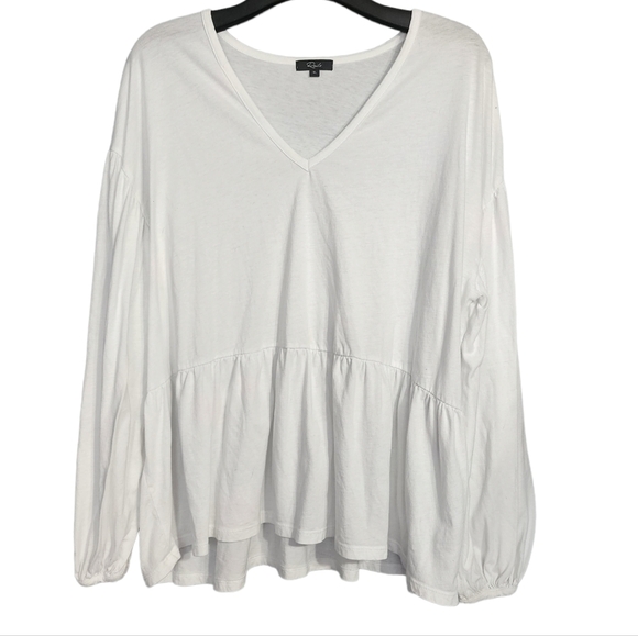 Rails Luella Pleated Top Ivory V Neck Ruffle Peplum Balloon Sleeve XL - Picture 3 of 8